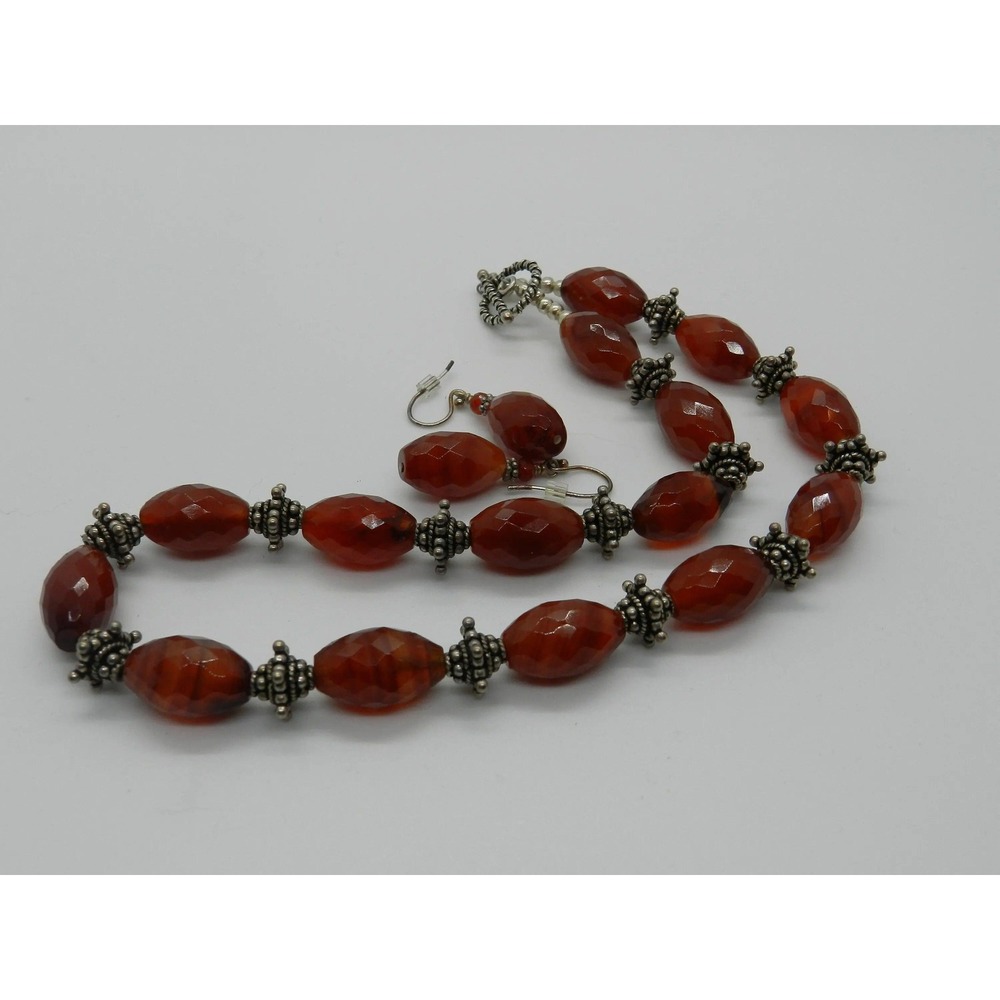 Carnelian Necklace and Earrings Set, Sterling Silver Accents
